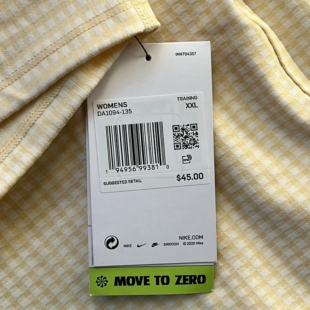 NWT NIKE Yellow and White Gingham Tank Top Size XXL